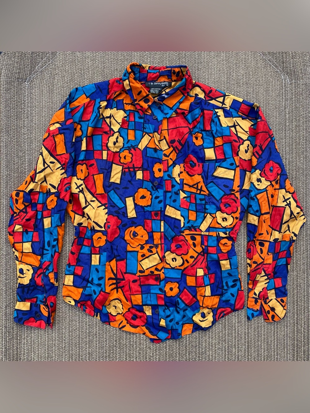 I.B. Diffusion Vintage 80s Abstract Floral Rayon Blouse Size 6